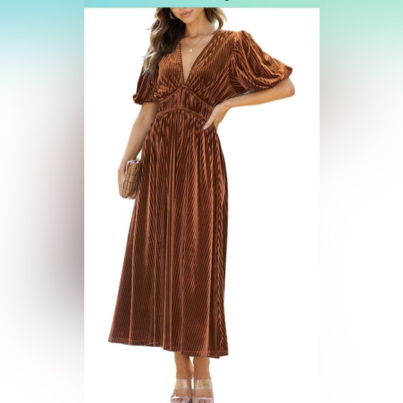 Women's Brown Velvet Maxi Dress Formal Dresses for Wedding Guest Dress - Picture 1 of 5